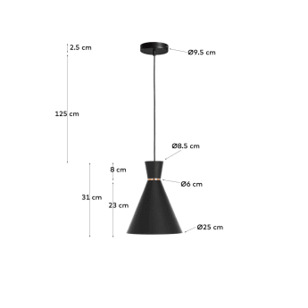 Lampa sufitowa Vesta stalowa z czarnym wykończeniem - rozmiary