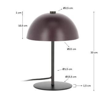 Lampada da tavolo Aleyla in metallo con finitura granato - dimensioni