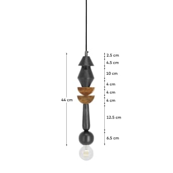 Lámpara de techo Jellis con 2 semicírculos de madera maciza mango acabado negro y natural - tamaños