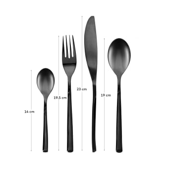 Fer square handle 16-piece black cutlery set - sizes