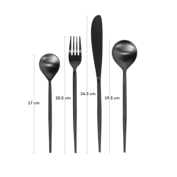 Fer rounded handle 16-piece black cutlery set - sizes
