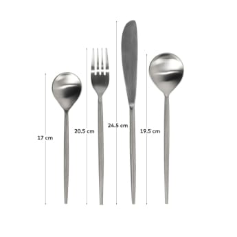 Crisps rounded handle 16-piece silvery cutlery set - sizes