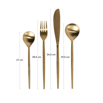 Lite rounded handle 16-piece golden cutlery set - sizes