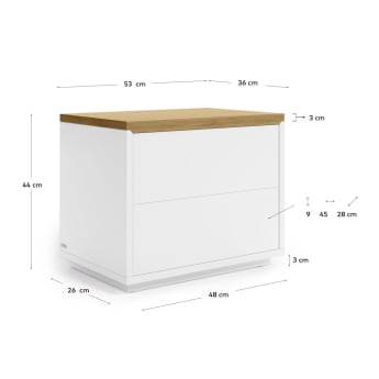 Mesa de cabeceira Abilen chapa carvalho e lacado branco 53 x 44 cm FSC 100% - tamanhos