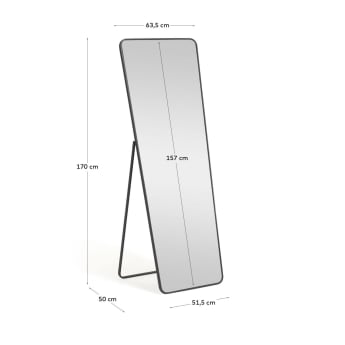 Miroir sur pied Nyah métal noir 63,5 x 165 cm - dimensions