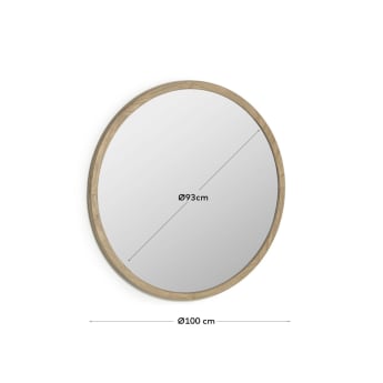 Alum round solid mindi wood mirror 100 cm - sizes