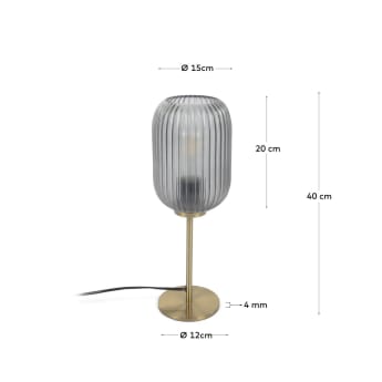 Lampe de table Hestia en métal finition laiton et verre gris - dimensions