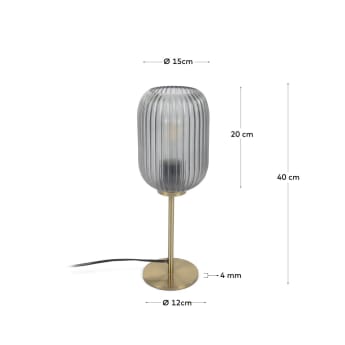 Lampada da scrivania Hestia metallo finitura in ottone e cristallo grigio ed adattatore UK - dimensioni