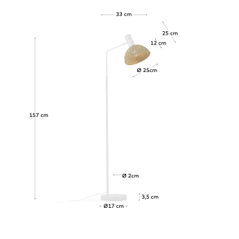 Damila floor lamp in metal with white finish and rattan with natural finish UK adapter - sizes