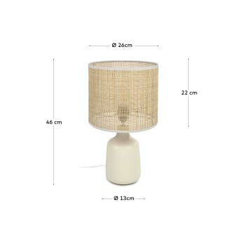 Tafellamp Erna in wit keramiek en bamboe met natuurlijke finish inclusief UK adapter - maten