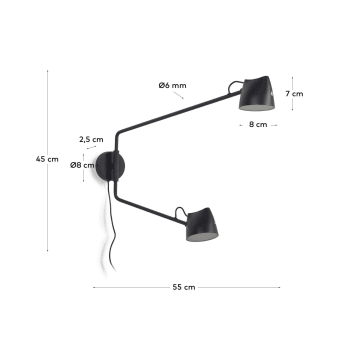 Μεταλλικό επιτοίχιο φωτιστικό Eldina, μαύρο φινίρισμα - μεγέθη
