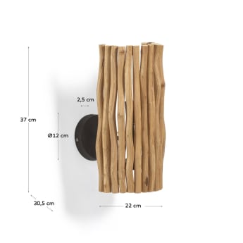 Φωτιστικό τοίχου Crescencia με φινίρισμα σε φυσικό ξύλο σε παλαιωμένη εμφάνιση - μεγέθη