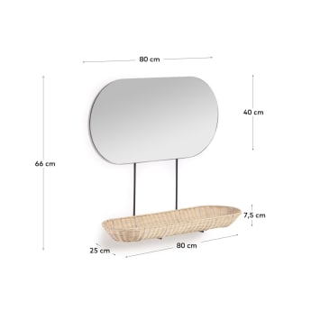 Espelho Ebian Grande de Parede com Acabamento Natural Prateleira em Rattan 80 x 29 cm - tamanhos