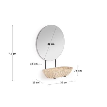 Espejo de pared pequeño Ebian con estante de ratán con acabado natural 35 x 16 cm - tamaños