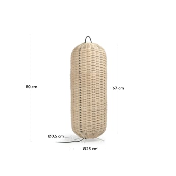 Large Lumisa floor lamp in rattan with natural finish and green cord - sizes