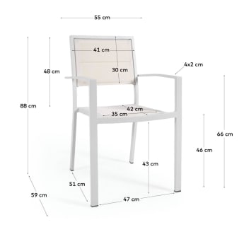 Cadeira de exterior empilhável Sirley de alumínio e texteline branco - tamanhos