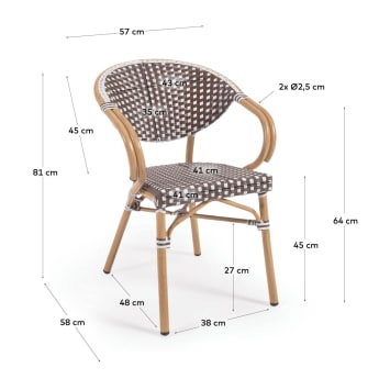 Marilyn stackable outdoor bistro chair w/ armrests in aluminium and synthetic rattan in brown & white - sizes