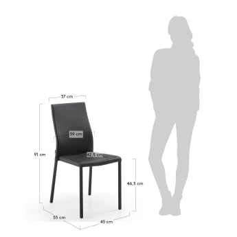 Cadeira Abelle pele sintética e aço preto - tamanhos