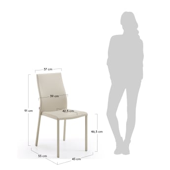 Krzesło Abelle z beżowej skóry syntetycznej i beżowej stali - rozmiary