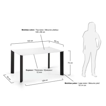 Table Spot 140x90 cm, noir et blanc - dimensions