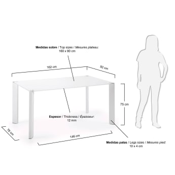 Table Spot 160x90 cm, blanc - dimensions