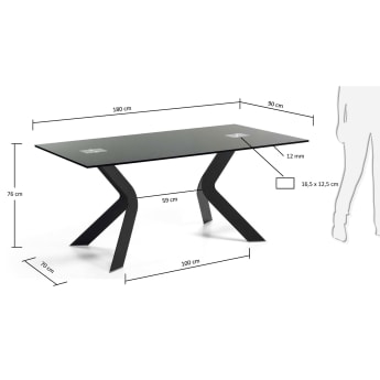 Table Westport 180x90 cm, noir - dimensions