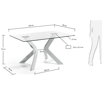 Westport glass table with steel legs with chrome finish 150 x 90 cm - sizes