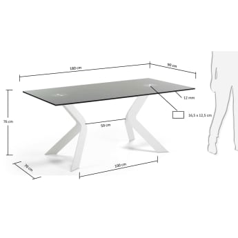 Table Westport 180x90 cm, noir et blanc - dimensions