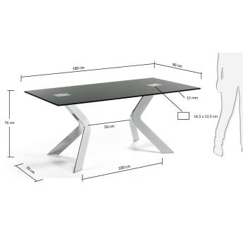 Westport table 180x90 cm, silver and black - sizes