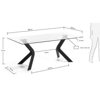 Table Westport 200x100 cm, noir - dimensions