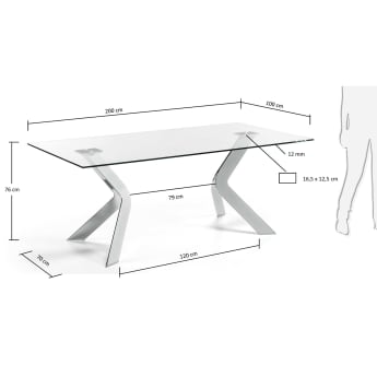 Table Westport en verre et pieds en acier finition chromée 200 x 100 cm - dimensions