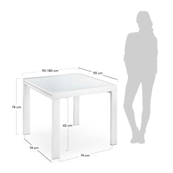 Table extensible Norfolk  90 (180) x 90 cm blanc - dimensions