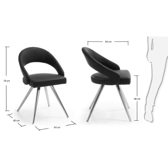 Cadira Vanity2, negre i plata - mides