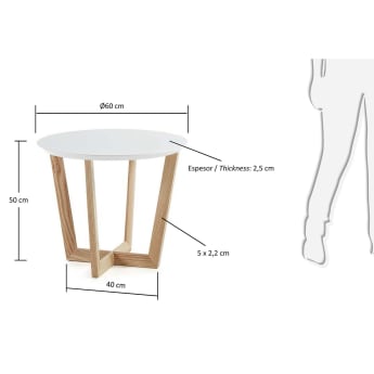 Table d'appoint Hodor Ø 60 cm blanc et frene - dimensions