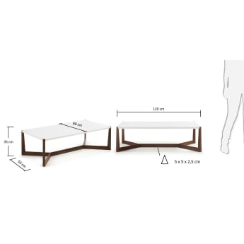 Mesa de centro Quatro, nogal y blanco - tamaños