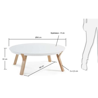 Tavolino Dilos Ø 90 cm bianco e frassino - dimensioni