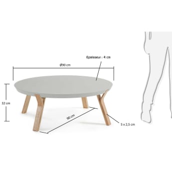 Table basse Dilos en frêne massif et laqué gris Ø 90 cm - dimensions