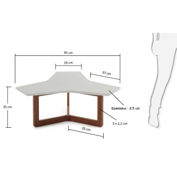 Tavolino Treffles 95 cm, noce e grigio - dimensioni