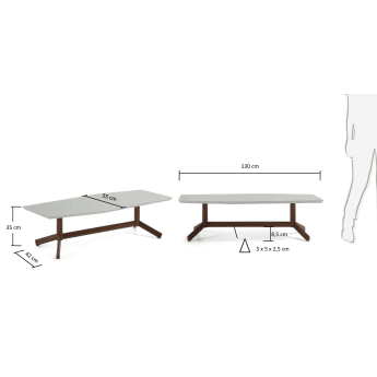Table basse Tropid, noyer et gris - dimensions