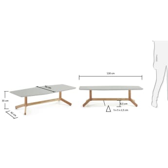 Tavolino Tropid, frassino e grigio - dimensioni
