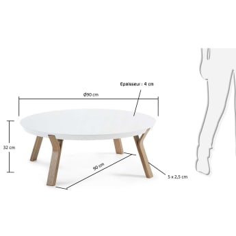 Table basse Dilos en chêne massif patiné gris et laqué blanc Ø 90 cm - dimensions