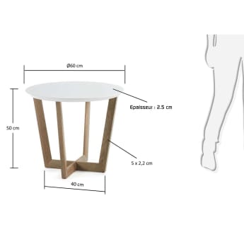 Stolik boczny Hodor z białej płyty MDF i dębowymi nogami Ø 60 cm - rozmiary