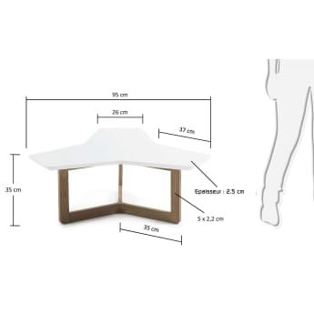 Tavolino Treffles 95 cm, rovere e bianco - dimensioni
