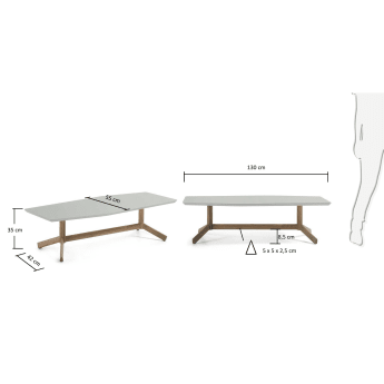 Table basse Tropid, chene et gris - dimensions