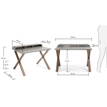 Table de bureau Working 120 x 79 cm gris et chene - dimensions