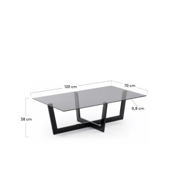 Table basse Plam en verre noir et structure en acier noir 120 x 70 cm - dimensions