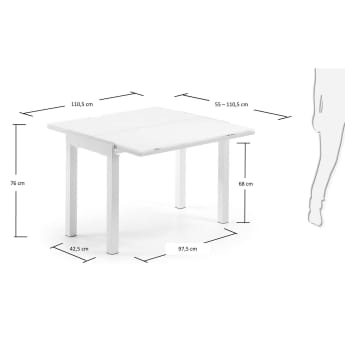 Candence extendable table, white 55-110 cm - sizes