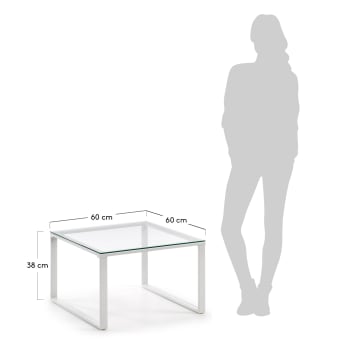 Table basse Sivan en verre et structure en acier blanc 60 x 60 cm - dimensions