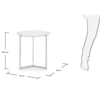 Table d'appoint Raeam en verre trempé et acier finition blanche Ø 50 cm - dimensions
