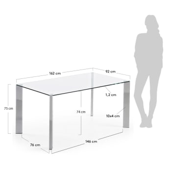 Table Spot en verre et pieds en acier finition chromée 162 x 92 cm - dimensions